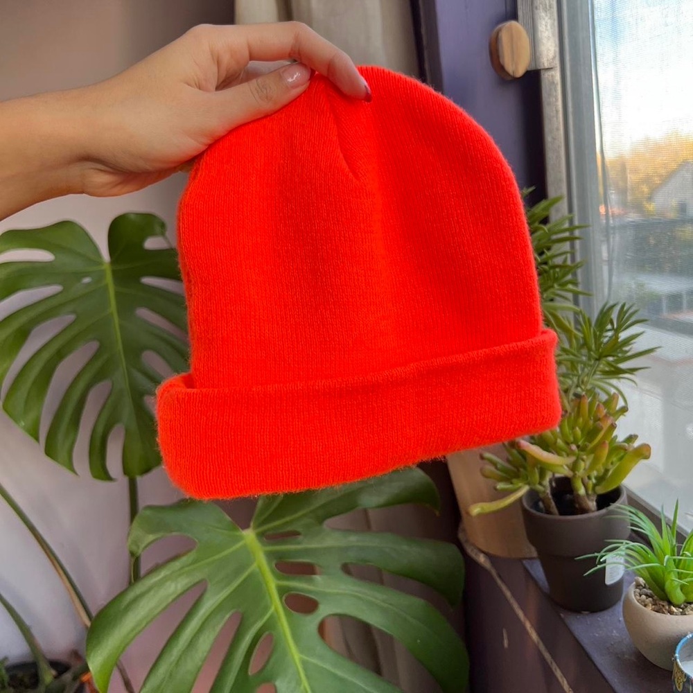Neon orange knit beanie